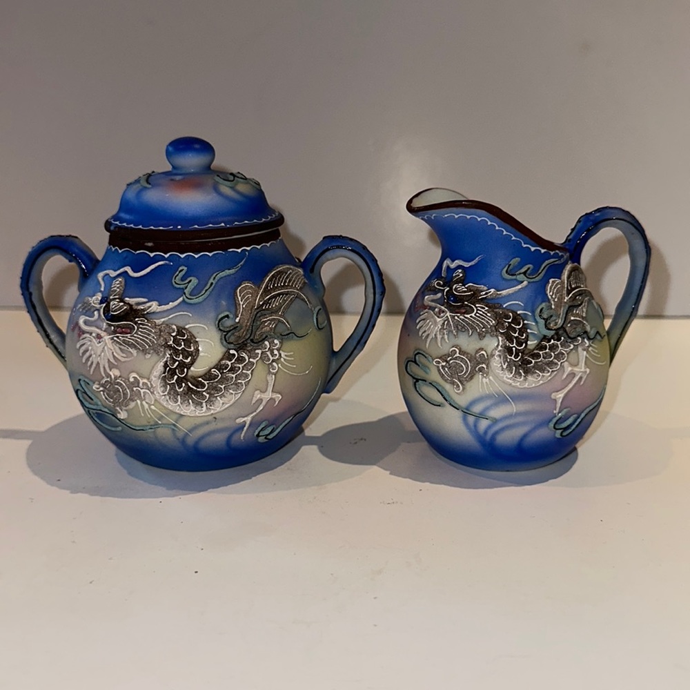 Vintage Japanese Moriage Dragon Sugar & Cream Set